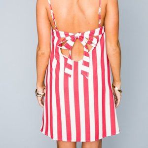 SHOW ME YOUR MUMU Red White Stripe Circus Trapeze Flare Mini Tenley Tie Dress M